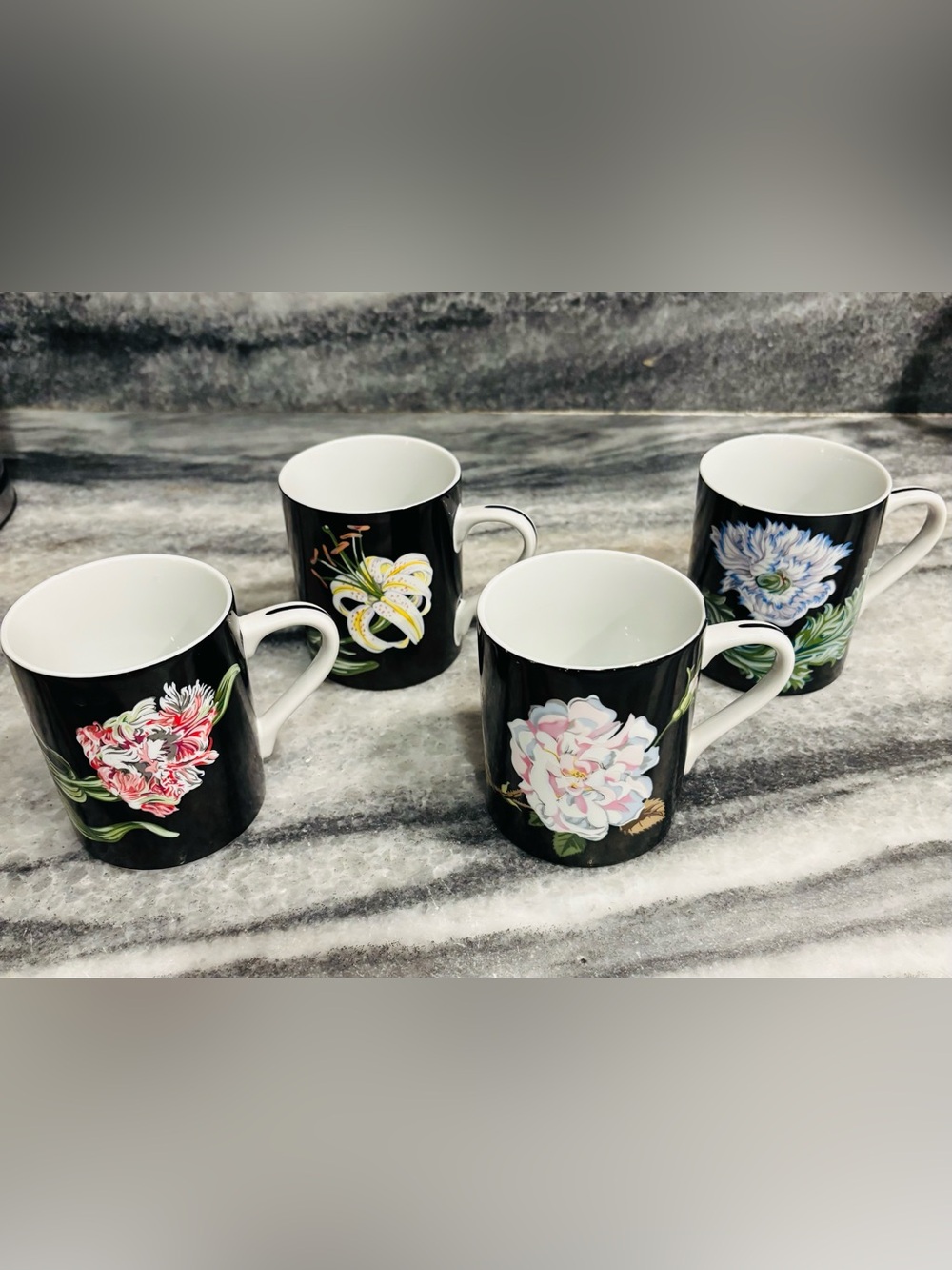 Set of 4 Vintage Tiffany & Co Mugs “Mrs. Delany’s Flowers”